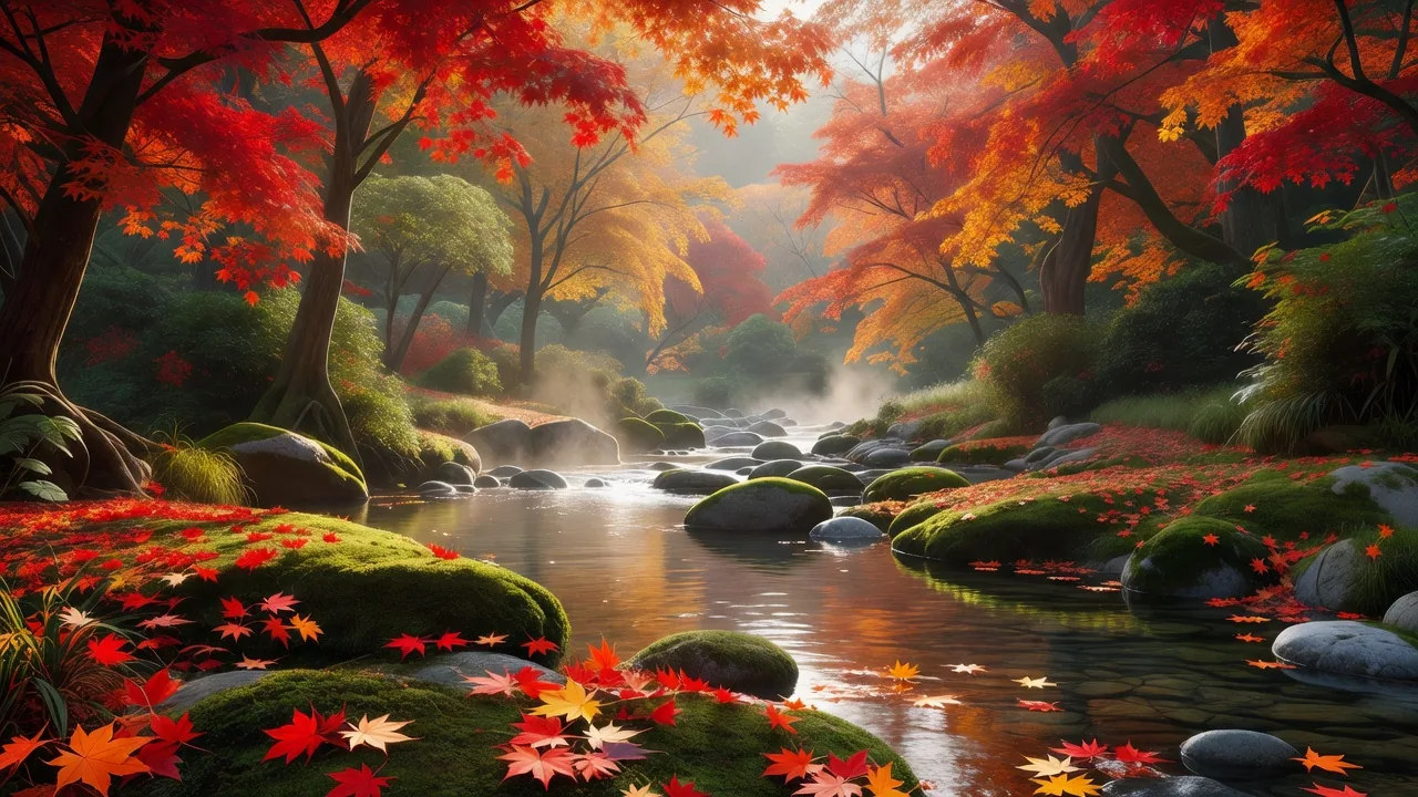 紅葉の渓流